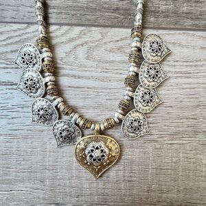 Silver Gold Heart Charm Jeweled Necklace Leather Adjustable Dressy Casual Boho